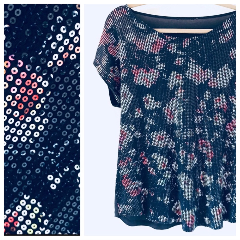 Anti-sparkle! Understated flat-sequined tunic top